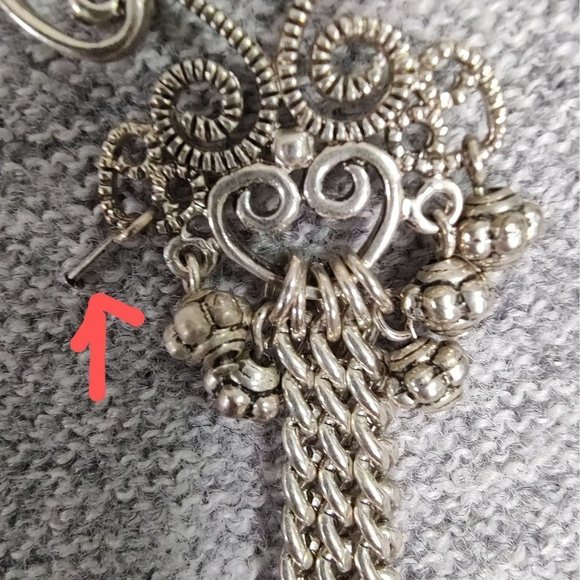 Stunning Silver Toned Wire and Beads Ornate Choker Earring Set Bisou Bisou - Picture 6 of 8